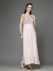 Zara Solid Sequin Fit & Flare Dress Sleeveless, Sweetheart Neck Strape Frill Pattern