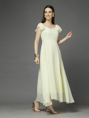 Solid Georgette Fit & Flare Dress Sleeveless, Sweetheart Neck Strape Frill Pattern
