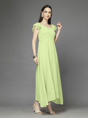 Solid Georgette Fit & Flare Dress Sleeveless, Sweetheart Neck Strape Frill Pattern
