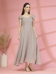 Solid Georgette Fit & Flare Dress Sleeveless, Sweetheart Neck Strape Frill Pattern