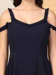Solid Georgette Long Dress, Neck Frill Sleeveless
