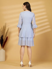 Polka Dots Solid Midi Dress With 3/4 Sleeve V Neck