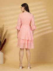 Polka Dots Solid Midi Dress With 3/4 Sleeve V Neck
