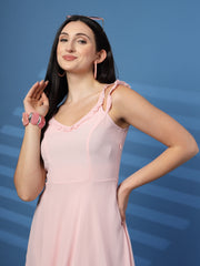 Solid Georgette Long Dress, Neck Frill Sleeveless