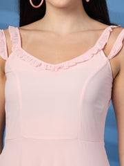 Solid Georgette Long Dress, Neck Frill Sleeveless