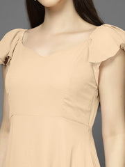 Solid Georgette Fit & Flare Dress Sleeveless, Sweetheart Neck Strape Frill Pattern