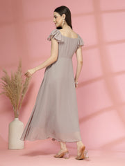 Solid Georgette Fit & Flare Dress Sleeveless, Sweetheart Neck Strape Frill Pattern
