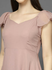 Solid Georgette Fit & Flare Dress Sleeveless, Sweetheart Neck Strape Frill Pattern