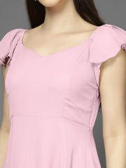 Solid Georgette Fit & Flare Dress Sleeveless, Sweetheart Neck Strape Frill Pattern