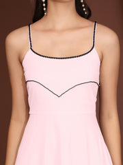 Solid Georgette Dress, Sleeveless, Striped Embroidery Pattern