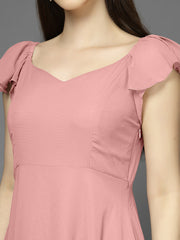 Solid Georgette Fit & Flare Dress Sleeveless, Sweetheart Neck Strape Frill Pattern