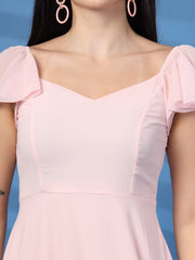 Solid Georgette Fit & Flare Dress Sleeveless, Sweetheart Neck Strape Frill Pattern