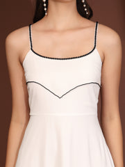 Solid Georgette Dress, Sleeveless, Striped Embroidery Pattern