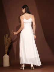 Solid Georgette Dress, Sleeveless, Striped Embroidery Pattern