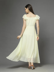 Solid Georgette Fit & Flare Dress Sleeveless, Sweetheart Neck Strape Frill Pattern