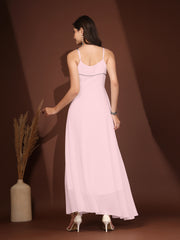 Solid Georgette Dress, Sleeveless, Striped Embroidery Pattern