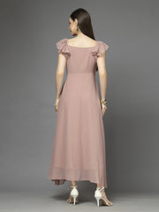 Solid Georgette Fit & Flare Dress Sleeveless, Sweetheart Neck Strape Frill Pattern
