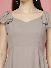 Solid Georgette Fit & Flare Dress Sleeveless, Sweetheart Neck Strape Frill Pattern