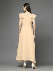 Solid Georgette Fit & Flare Dress Sleeveless, Sweetheart Neck Strape Frill Pattern