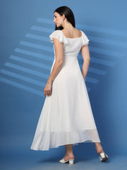 Solid Georgette Fit & Flare Dress Sleeveless, Sweetheart Neck Strape Frill Pattern