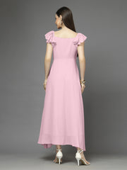 Solid Georgette Fit & Flare Dress Sleeveless, Sweetheart Neck Strape Frill Pattern