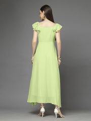 Solid Georgette Fit & Flare Dress Sleeveless, Sweetheart Neck Strape Frill Pattern