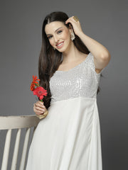 Zara Solid Sequin Fit & Flare Dress Sleeveless, Sweetheart Neck Strape Frill Pattern