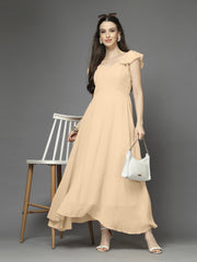 Solid Georgette Fit & Flare Dress Sleeveless, Sweetheart Neck Strape Frill Pattern