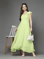 Solid Georgette Fit & Flare Dress Sleeveless, Sweetheart Neck Strape Frill Pattern