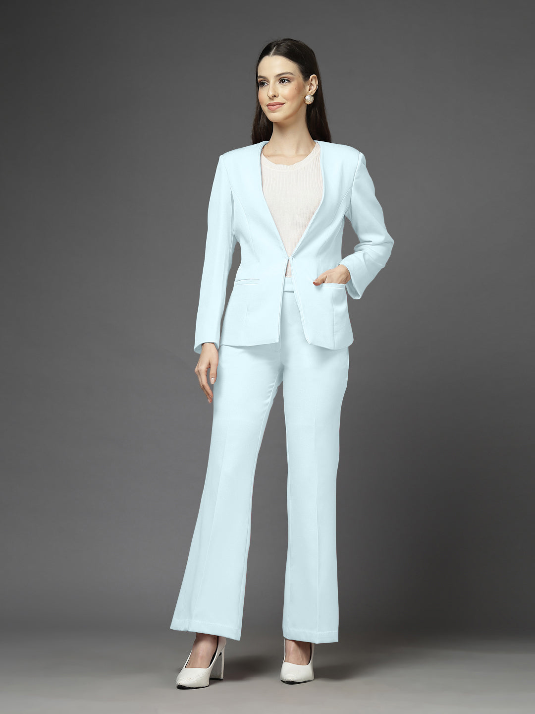 Women Solid Single-Breasted Two-Piece Suit