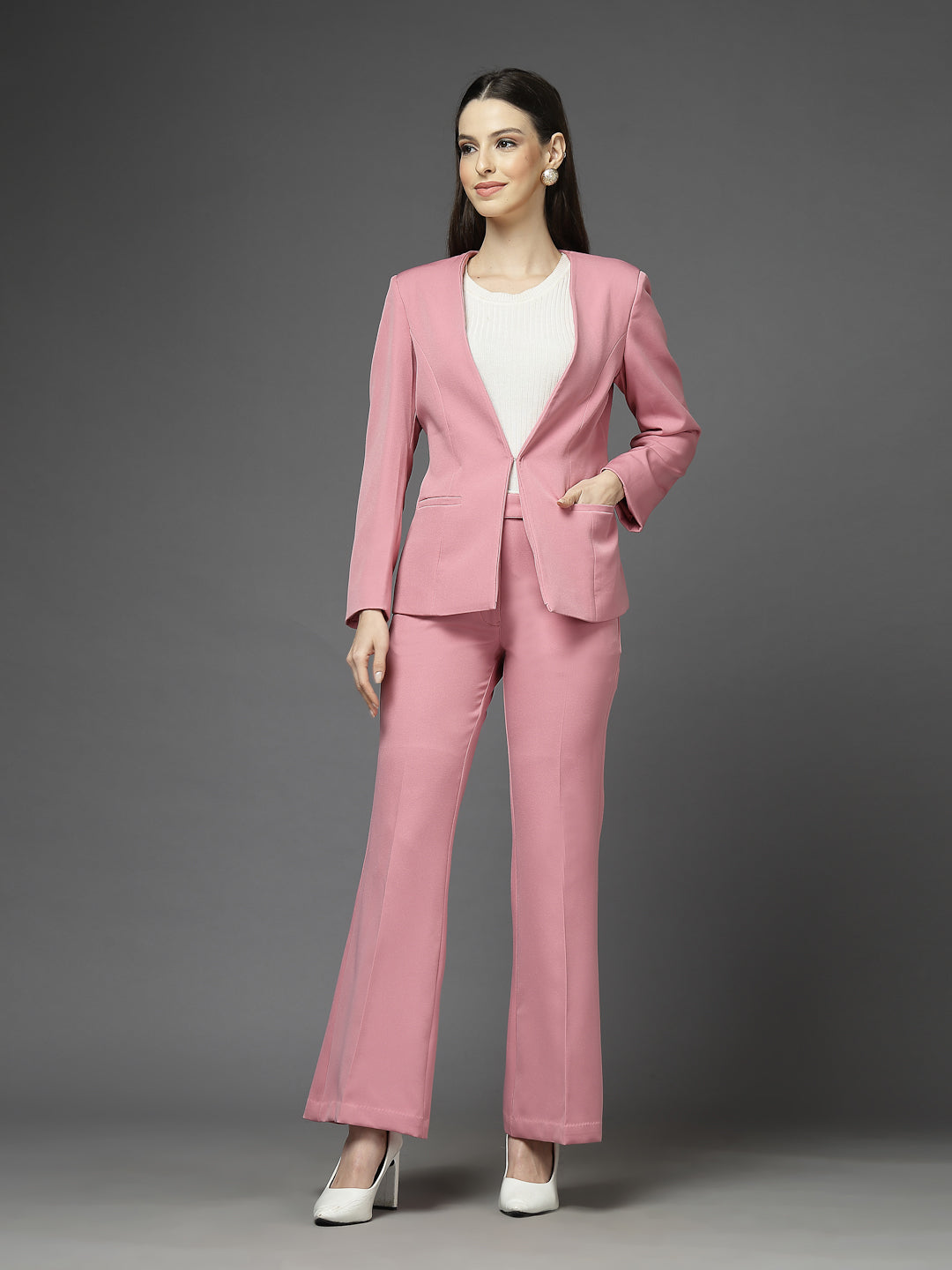 Women Solid Single-Breasted Two-Piece Suit