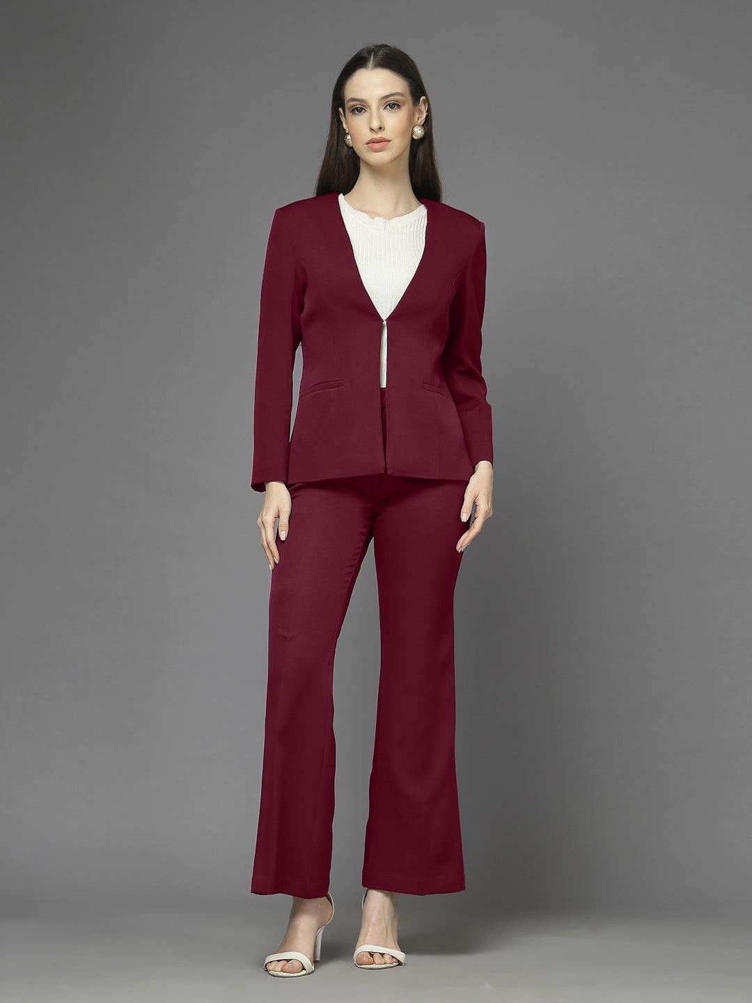 Women Solid Single-Breasted Two-Piece Suit