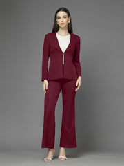 Women Solid Single-Breasted Two-Piece Suit