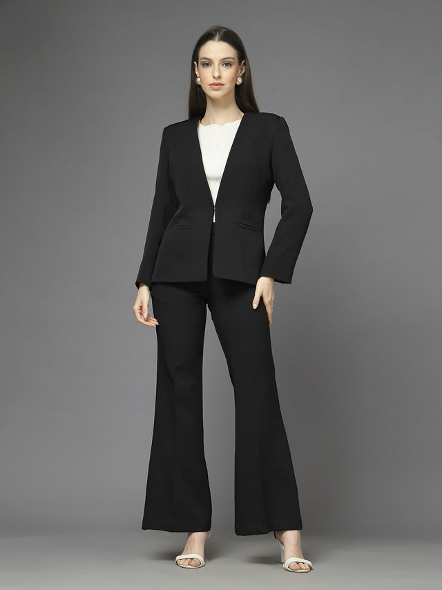 Women Solid Single-Breasted Two-Piece Suit