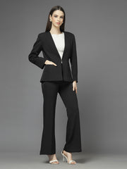 Women Solid Single-Breasted Two-Piece Suit