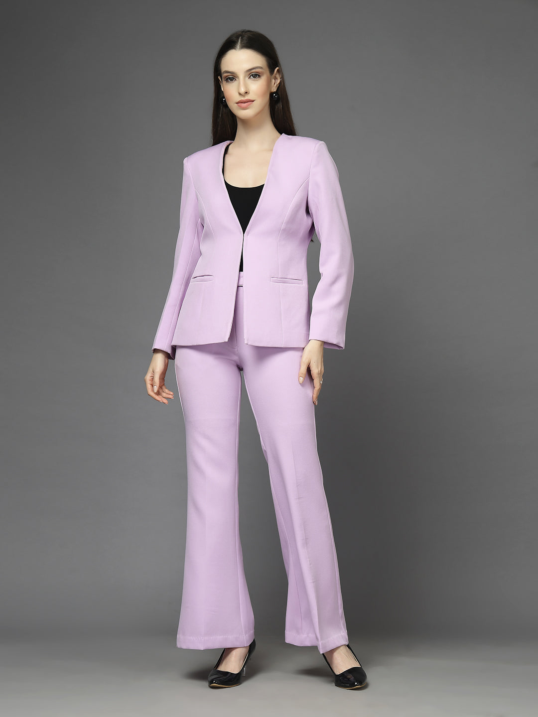 Women Solid Single-Breasted Two-Piece Suit
