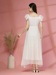 Georgette & Jhik-Jhak Long Dress with Sweetheart Neck