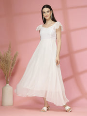 Georgette & Jhik-Jhak Long Dress with Sweetheart Neck