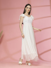 Georgette & Jhik-Jhak Long Dress with Sweetheart Neck