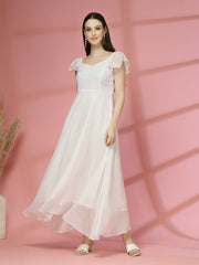 Georgette & Jhik-Jhak Long Dress with Sweetheart Neck
