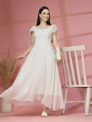 Georgette & Jhik-Jhak Long Dress with Sweetheart Neck