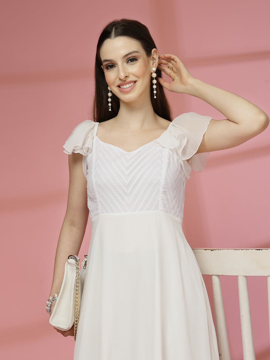 Georgette & Jhik-Jhak Long Dress with Sweetheart Neck