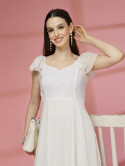 Georgette & Jhik-Jhak Long Dress with Sweetheart Neck