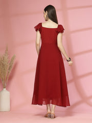 Georgette & Jhik-Jhak Long Dress with Sweetheart Neck