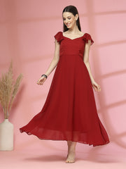 Georgette & Jhik-Jhak Long Dress with Sweetheart Neck