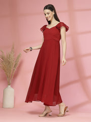 Georgette & Jhik-Jhak Long Dress with Sweetheart Neck