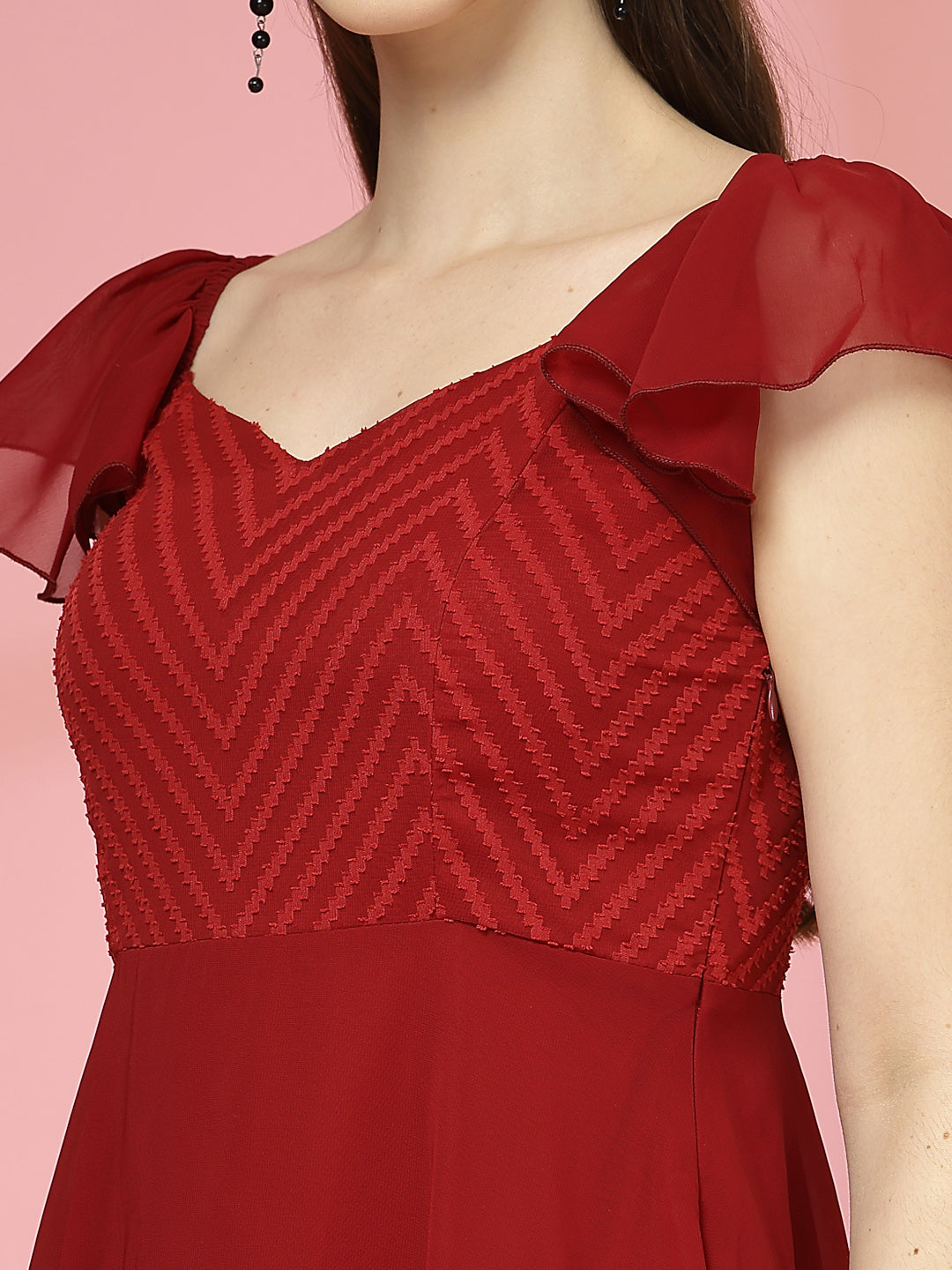 Georgette & Jhik-Jhak Long Dress with Sweetheart Neck