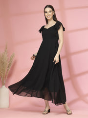 Georgette & Jhik-Jhak Long Dress with Sweetheart Neck