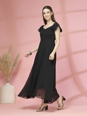 Georgette & Jhik-Jhak Long Dress with Sweetheart Neck