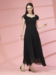 Georgette & Jhik-Jhak Long Dress with Sweetheart Neck